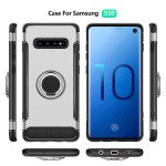 Wholesale Galaxy S10 360 Rotating Ring Stand Hybrid Case with Metal Plate (Silver)